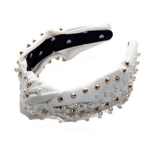 Lele Sadoughi Ivory Woven Pearl and Stud Headband